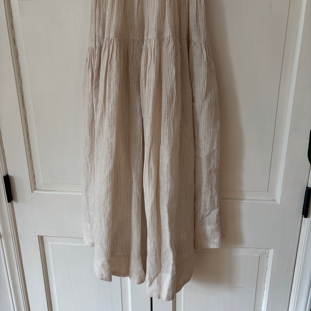 Ulla Johnson Rissa Dress Sand Linen Striped Ruffle Nap Midi Dress Size 2 Beach - Picture 12 of 16